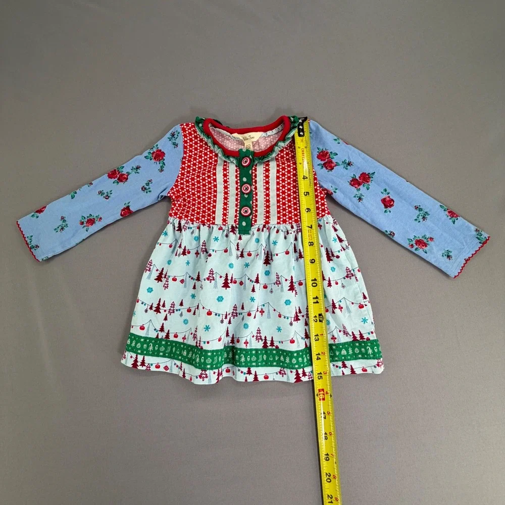 Matilda Jane Girls 18-24M Christmas Mix Print Tunic Dress Red Blue Green Floral